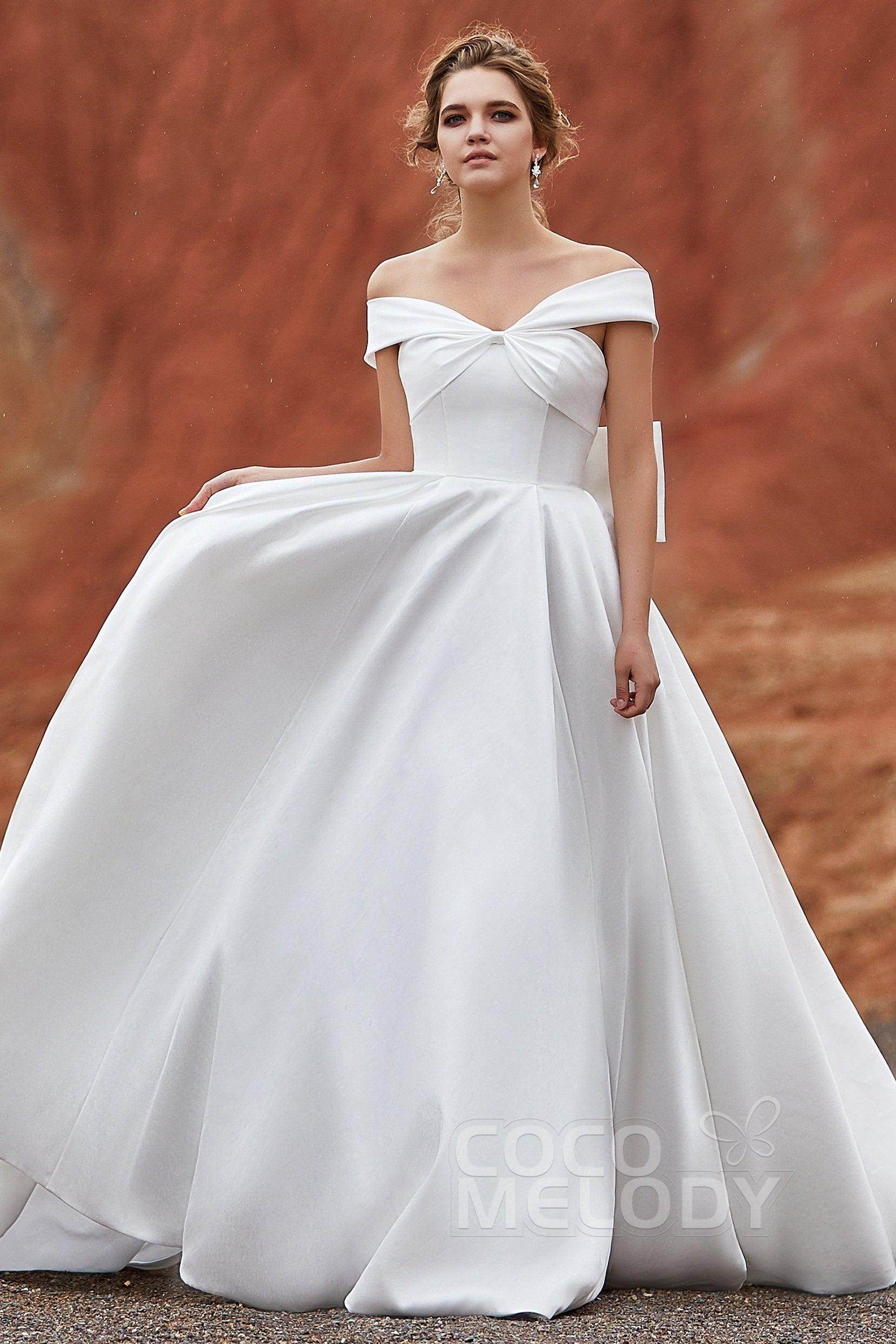 A-Line Court Train Silk satin Wedding Dress LD5801 - COCOMELODY